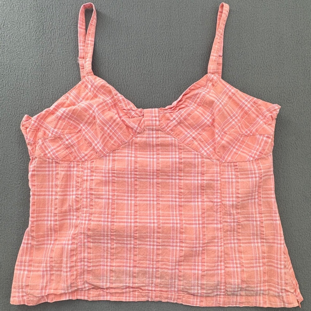 Fashion Bug Y2K Plaid Camisole Top XL Pink  V-Neck Pastel Cottagecore Retro